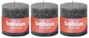 Bolsius Κεριά Κύλινδρος Ρουστίκ Shine 3 τεμ. Θυελλώδες Γκρι 100x100χιλ