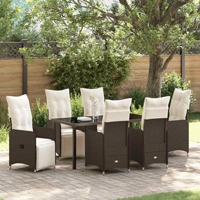 vidaXL Σέτ φαγητού για κήπο με μαξιλάρι 7 pcs Καφέ Πολυ ράταν