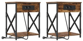 vidaXL Κομοδίνο με συρτάρι 2 pcs Καπνιστή δρυς 41 x 31 x 51 εκ.