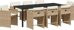 vidaXL Σέτ φαγητού για κήπο 9 pcs Μπεζ συνθετικό ρατάν
