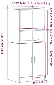 Ντουλάπι Κουζίνας Καφέ δρυς 57x41,5x131,5 εκ. Επεξεργ. Ξύλο - Καφέ