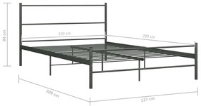 vidaXL Πλαίσιο Κρεβατιού Γκρι 120 x 200 εκ. Μεταλλικό