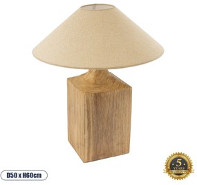 02313 GloboStar® LAFRONTERA 02313 Boho Επιτραπέζιο Φωτιστικό Πορτατίφ Μονόφωτο 1 x E27 IP20 Μπεζ Ξύλο με Μπεζ Ύφασμα - Μ50 x Μ50 x Υ60cm