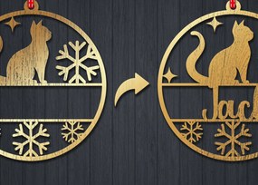 Σετ των 3 Intra απο ξύλο plywood 3mm-4mm πάχος Χριστουγεννιάτικο στολίδι γάτας με 3d Δίασταση 8x8 cm INTRAFABR-84203652