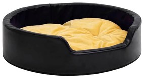 Κρεβάτι Σκύλου Μαύρο/Κίτρινο 99x89x21 εκ. Βελουτέ/Συνθ. Δέρμα - Μαύρο