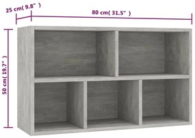 Ραφιέρα/Βιβλιοθήκη Γκρι Σκυροδέματος 50x25x80 εκ. Μοριοσανίδα - Γκρι