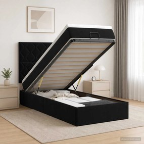 vidaXL Κρεβάτι Ottoman με Στρώμα και LED Μαύρο 90 x 190 cm Βελούδο