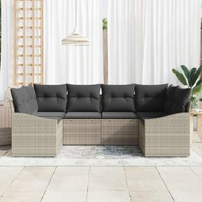 vidaXL Σετ 6 Τεμαχίων Καναπέ Κήπου Ανοικτό Γκρι Πολυ Ρατάν Με Μαξιλάρια
