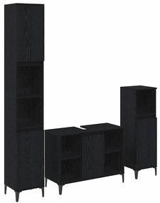 vidaXL Σετ Επίπλων Μπάνιου με ράφι 3 pcs Μαύρη δρυς Επεξεργασμένο ξύλο