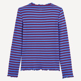 Ριγέ μακρυμάνικο T-shirt από ριμπ ύφασμα με γιακά με βολάν