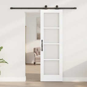 vidaXL Συρόμενη Πόρτα με Σετ Εξαρτημάτων 'ORKDAL' Λευκή Μασίφ Ξύλο&Γυαλί