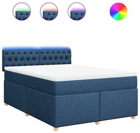 vidaXL Κρεβάτι Boxspring με Στρώμα Μπλε 140x190 εκ. Υφασμάτινο