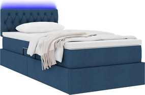 vidaXL LED Κρεβάτι αποθήκευσης με στρώμα Μπλε 90 x 200 cm Ύφασμα