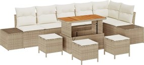 vidaXL Σετ Καναπέ Κήπου με μαξιλάρι 10 pcs Μπεζ Πολυ ράταν