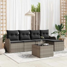 vidaXL Σετ Καναπέ Κήπου με μαξιλάρι 6 pcs Γκρι Πολυ ράταν