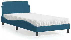 Κρεβάτι με Στρώμα Μπλε 100x200 εκ. Βελούδινος - Μπλε