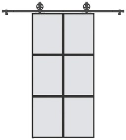 Συρόμενη πόρτα με σετ υλικού 102,5x205 cm από γυαλί&amp;Αλουμίνιο - Μαύρο