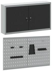 vidaXL Set εργαλείων 3 τμχ και πίνακας οργάνωσης τοίχου  Μαύρος Μετάλλου