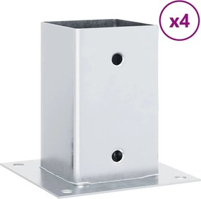 vidaXL Βάσεις στύλων τετράγωνες 4 τεμάχια Ασημί Γαλβανισμένος χάλυβας