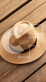 Intra Συλλεκτικό Ξύλινο Παζλ Plywood  4mm - Μπεζ καπέλο σε ξύλινη επιφάνεια Σε Ξύλινο Κουτί - Διαστάσεις Puzzle: 10x10 cm – 25 κομμάτια