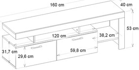 Έπιπλο τηλεόρασης Acnes Megapap χρώμα λευκό εφέ μαρμάρου - sapphire oak 160x40x53εκ.