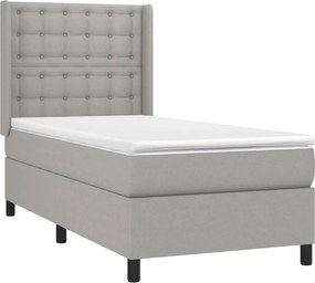 vidaXL Κρεβάτι Boxspring με Στρώμα &amp; LED Αν.Γκρι 90x190 εκ. Υφασμάτινο