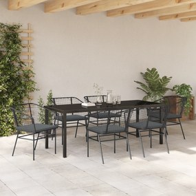 vidaXL Set Κήπου 7 Τεμαχίων της  με Μαξιλάρια Μαύρο Πολυ Ράτανα