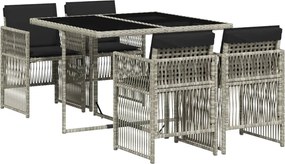 vidaXL Σετ Τραπεζαρίας Κήπου 5 τεμ. Αν. Γκρι Συνθ. Ρατάν με Μαξιλάρια