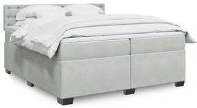 vidaXL Κρεβάτι Boxspring με Στρώμα Ανοιχτό Γκρι 200x200 εκ. Βελούδινο