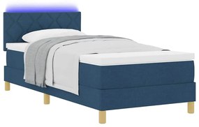 vidaXL LED Κρεβάτι με βάθρο με στρώμα Μπλε 90 x 190 cm ύφασμα