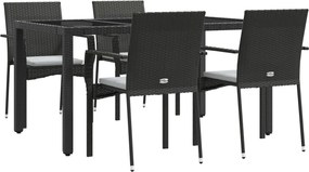 vidaXL Σετ Τραπεζαρίας Κήπου 5 Τεμαχίων Μαύρο Συνθ. Ρατάν με Μαξιλάρια