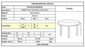 Βοηθητικό τραπεζάκι Target Φ40xH41 ξύλο - γυαλί 8mm