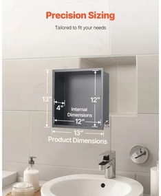 VEVOR Shower Niche 33.0 x 33.0 x 10.2 cm Recessed Wall Shelf Stainless Steel Black