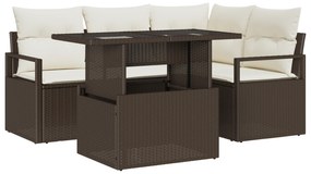 vidaXL Σετ Καναπέ Κήπου 5 τεμαχίων με μαξιλάρια Καφέ Πολυρατάν