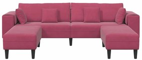 vidaXL Βελούδινος καναπές με μαξιλάρι 3 pcs Κόκκινο 208 εκ. Βελούδο