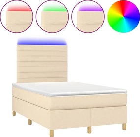 vidaXL Κρεβάτι Boxspring με Στρώμα &amp; LED Κρεμ 120x200 εκ. Υφασμάτινο