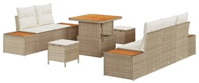 vidaXL Σετ Καναπέ Κήπου με μαξιλάρι 8 pcs Μπεζ Πολυ ράταν