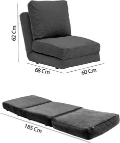 Πολυθρόνα-Κρεβάτι Γκρι TAIDA 68x60x62