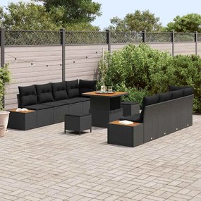 vidaXL Σετ Καναπέ Κήπου με μαξιλάρι 11 pcs Μαύρο Πολυ ράταν