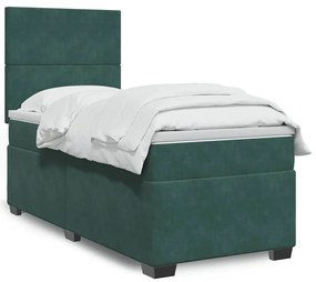 vidaXL Κρεβάτι Boxspring με Στρώμα Σκούρο Πράσινο 80x200 εκ. Βελούδινο
