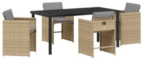 vidaXL Σετ καρέκλες κήπου 5 τμχ με μαξιλάρια μπεζ πολυ ρατάν