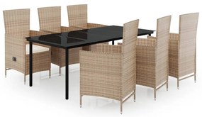 vidaXL Σετ Τραπεζαρίας Κήπου 7 Τεμαχίων Μπεζ με Μαξιλάρια