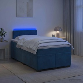 vidaXL Κρεβάτι Box Spring με Στρώμα και LED Μπλε 120 x 190 cm Βελούδο