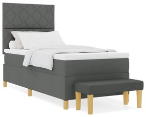 vidaXL Κρεβάτι Box Spring με Στρώμα & Πάγκο Σκούρο Γκρι 90x200 εκ. Ύφασμα
