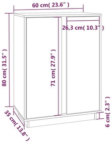 Συρταριέρα Γκρι 60x35x80 εκ. από Μασίφ Ξύλο Πεύκου - Γκρι