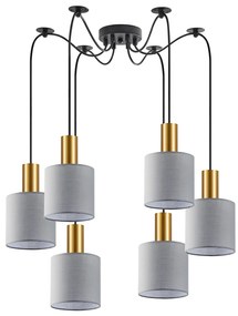 SE21-GM-4-BL6-SH2 ADEPT TUBE Gold Matt Pendant Grey Fabric Shade+