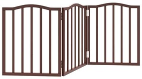 vidaXL Πύλη σκύλου πτυσσόμενη 3 πάνελ καφέ δρυς 150 cm ξύλο λεύκας