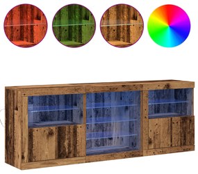 vidaXL Μπουφές με LED Φώτα Παλιό Ξύλο 181,5 x 37 x 67 εκ