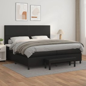 Κρεβάτι Boxspring με Στρώμα Μαύρο 200x200 εκ. Συνθετικό Δέρμα - Μαύρο