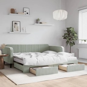 Καναπές Κρεβάτι Συρόμενος Αν. Γκρι 100x200εκ Βελούδο &amp; Συρτάρια - Γκρι